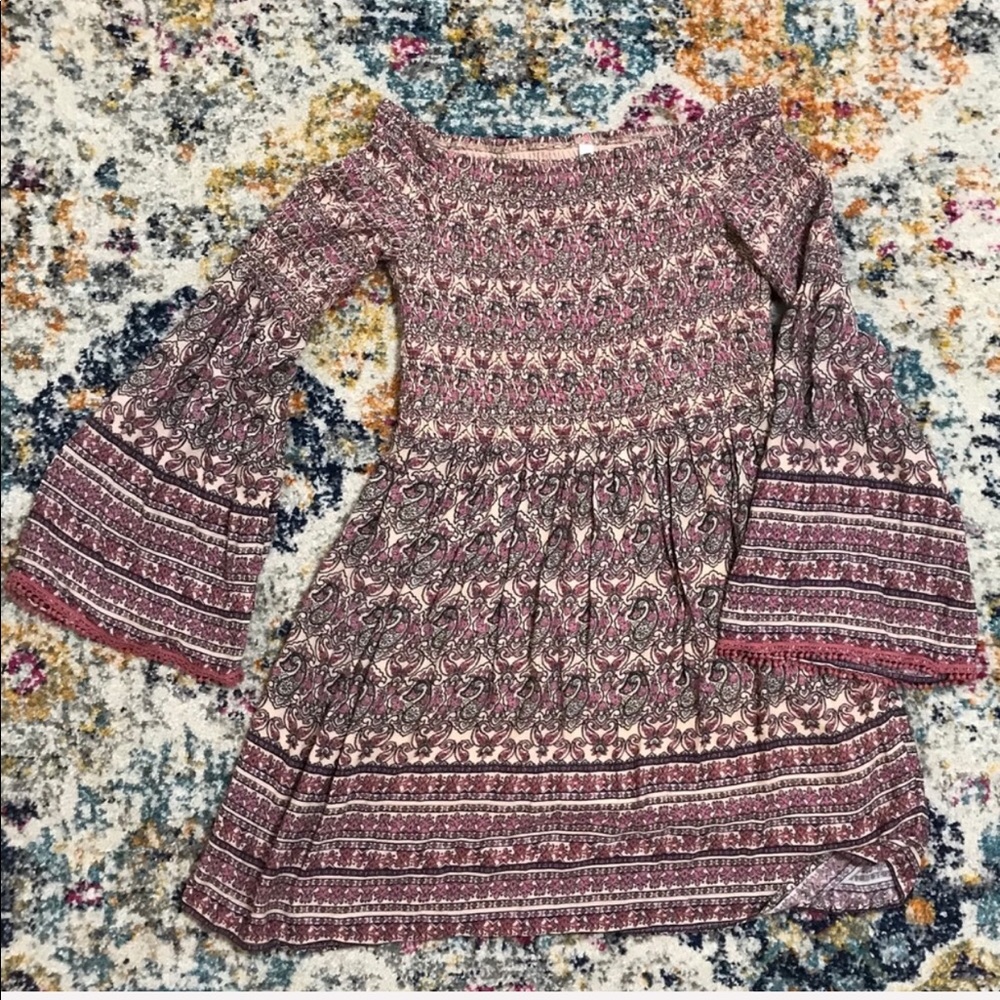 Xhilaration Boho Chiffon Dress With Bell Sleeves